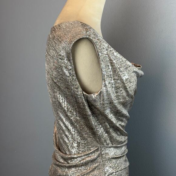 Vince Camuto Metallic Silver Drape Bodycon Dress Cap Sleeve Cocktail Sm. Holiday - Picture 5 of 8